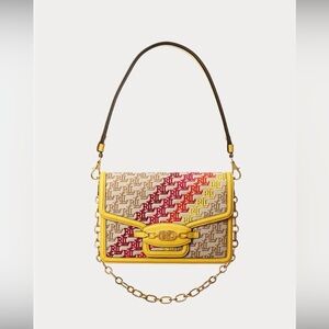 RALPH LAUREN Monogram Jacquard Medium Sydnee Bag Yellow